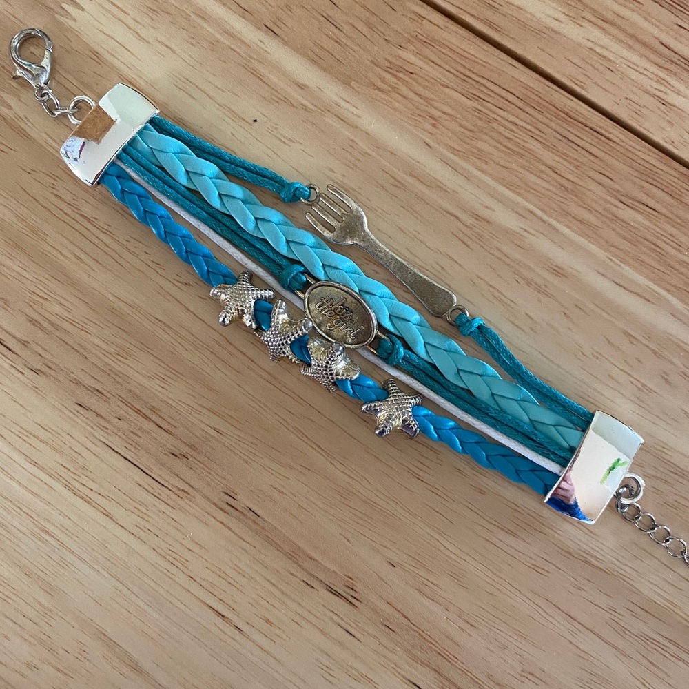 Little Mermaid Themed Kiss the Girl Turquoise & Silver Bracelet